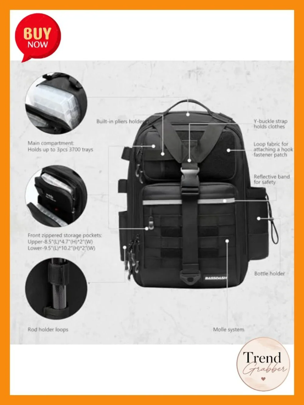 Convertible Fishing Backpack Sling Bag with Rod Holder Water-Resistant Tactical